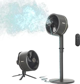 Shark FlexBreeze Pedestal & Tabletop, Indoor & Outdoor, Portable, Oscillating Fan with Remote, Quiet, Powerful, Corded & Cordless with InstaCool Misting Attachment, Dark Grey (Renewed)