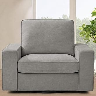 TEKAMON Swivel Accent Chair, Large 360° Swivel Single Sofa Chair, Modern Chenille Fabric Armchair for Living Room/Office with 4.75“Extra Wide Armrests, Washable Covers (Light Grey)