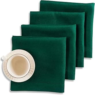Solino Home Linen Cloth Napkins Set of 4-100% Pure Linen Evergreen Dinner Napkins 20 x 20 Inch - Medium Weight Hemstitch, Handcrafted and Machine Washable