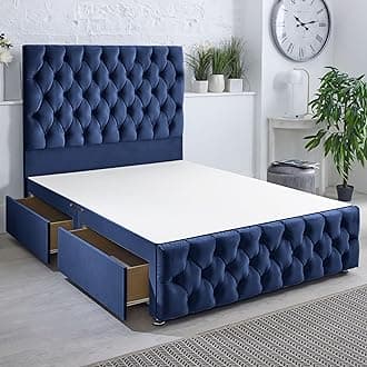 ComfoRest - Elegant 5FT King Size Bed with 2 Drawers | Durable Base for Storage Needs | Stylish Frame for Modern Bedrooms and Contemporary Living (Blue Plush)