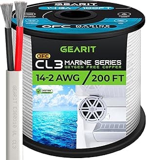 GearIT 14/2 Marine Wire (200 Feet) 14AWG Gauge - Tinned OFC Copper/Marine Grade Speaker Cable/Duplex / 2 Conductors - OFC Oxygen-Free Copper, White 200ft