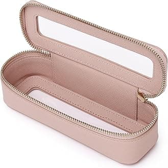 Makeup Brush Case Slim Clear Makeup Bag Travel Cosmetic Case and Waterproof Toiletry Makeup Bag with Zipper Purse Organizer for Women (Pink, Slim)