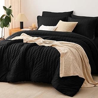 CozyLux Full Size Comforter Sets with Sheets Seersucker 7 Pieces Black Bed in a Bag Textured Luxury Soft Bedding Set with Down Alternative Comforter, Sheets, Pillowcases & Shams for All Seasons