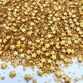 Sprinkles Gold Star Sugar Crystal Sugar Candy Cake Decorations Cupcake Toppers Cookie Decorating Ice Cream Celebrations Shaker Jar Wedding Shower Party (120g/4.2oz）