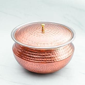 Healthsmith - Pure Copper Handi/Patila Set with Lid in Round Base - Biryani Pot Heavy Bottom - Strong & Durable - Good for Health & 100% Toxins Free - 3L, 1.3kg
