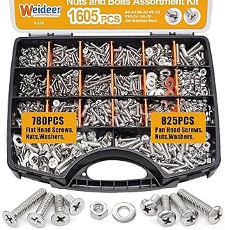 weideer 1605PCS Nuts and Bolts Assortment Kit,#4-40#6-32#8-32#10-24#1/4-20 Stainless Steel Machine Screws,Phillips Pan Head and Flat Head Screws Assorted with Nuts, Bolts,Washers,Organizer Box