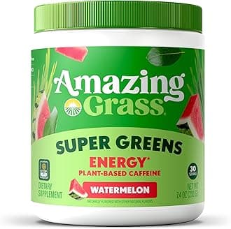 Amazing Grass Greens Blend Energy: Smoothie Mix, Super Greens Powder & Plant Based Caffeine with Matcha Green Tea & Beet Root Powder, Watermelon, 30 Servings (Packaging May Vary)