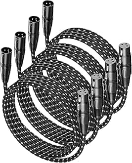 XLR Cable 6ft 4Pack,Microphone Cable 6 Feet, Braided Balanced Mic Cables Male to Female 3 Pin Connector for Microphones, Mixer, XLR Speaker, Audio Amplifier
