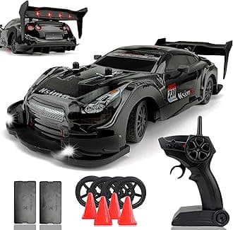 1:20 RC Drift Car 2.4GHz 4WD High Speed Drift Remote Control Cars Vehicle with LED Lights and Drifting Tires Batteries x2 Racing Sport Toy Cars for Adults Boys Girls Kids (Black 1:20)