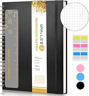 Graph Paper Notebook, Spiral Notebook Journal 8.5” x 11”, A4 Large Grid Notebooks for Women Men, 100 GSM Graph Paper, Plastic Hardcover Spiral Graphing Journals for Work School Engineerin, Black