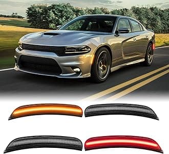 RANSOTO Charger Smoked LED Side Marker Light Compatible with Dodge Charger 2015 2016 2017 2018 2019 2020 2021 Front Lights Amber Rear Lamp Lights Red, Replace 68214405AA, 68214404AA, 68214127AA