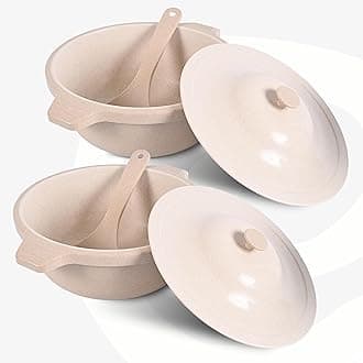Eha Earth Friendly Serving Bowls with Lid | Microwave Safe | Made with Rice Husk and Bamboo Fibers | 2500 ml Each | Set of 2 | Sand Castle Beige