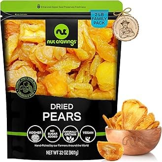 NUT CRAVINGS - Dried California Pears, No Sugar Added, Unsweetened (32oz, 2 LB) Sweet Healthy Snack, Vegan, Kosher, Resealable Bag