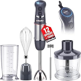 Multistick 5-in-1 Immersion Blender Handheld,12 Speed Hand Mixer-Turbo Boost,Heaviest Duty Copper Motor,Titanium reinforced Blades Hand Blender,Milk Frother Wand,Whisk,Beaker,Chopper,Grey