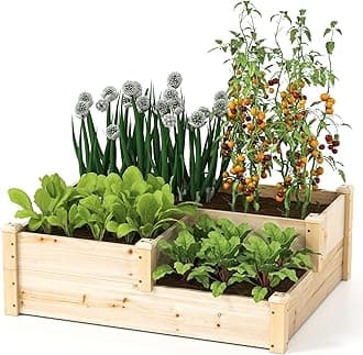 S AFSTAR 3-Tier Raised Garden Bed, Outdoor Elevated Planter Box for Vegetable Fruit Herb Flower Solid Fir Wood Planter Kit with Open-Ended Base, Gardening Planter for Garden Yard Lawn Backyard
