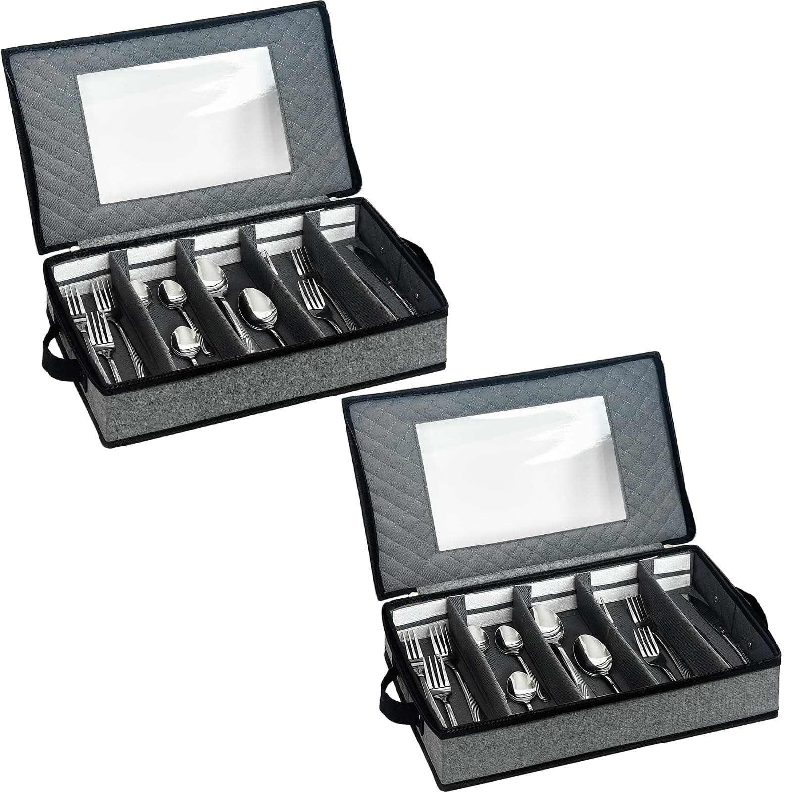 - VERONLY 2 Pack Flatware Utensil Storage - Sturdy Silverware Storage Box with Dividers, 5 Compartment Flatware Storage Case with Handles and Removable Lid for Moving&Protected(Dark Gray)