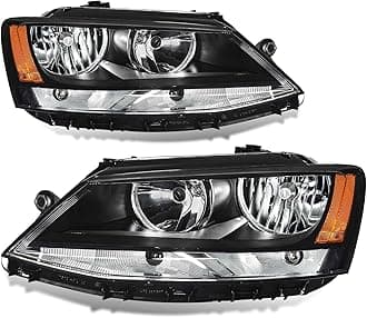 Headlights Assembly Compatible with 11-18 Volkswagen Jetta MK6 Head Lamp Halogen Model Replacement Black Housing Amber Corner