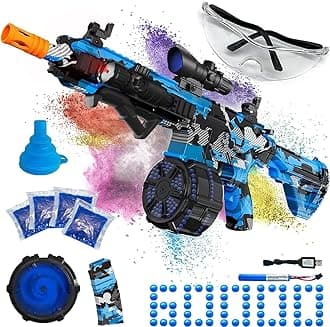 Electric Gel Ball Blaster, High Speed Automatic Splatter Ball Blaster with 40000+ and Goggles, JIFTOK Rechargeable Splatter Ball Toys for Outdoor Activities Shooting Game Party Favors-Blue Black