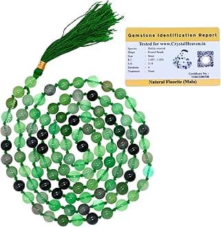 Sponsored Ad - Certified Multi Fluorite Crystal Japa Mala Ganthi - 108 Beads Buddhist Prayer Beads - AAA Grade Original Healing Gemstone Agate Mala for Yoga Meditation Spiritual Reiki Feng Shui