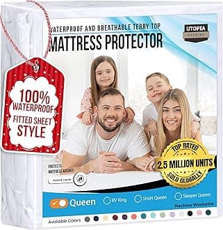 Premium Hypoallergenic Waterproof Mattress Protector - Vinyl Free - Fitted Mattress Cover (Queen) by Utopia Bedding by Utopia Bedding
