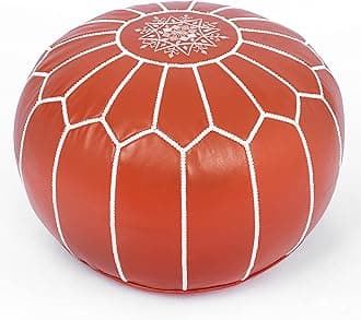 Marrakesh Gallery Genuine Leather Round Pouf Unstuffed - Moroccan Ottoman Footstool, Footrest Cover - Boho Decor - Bohemian Living Room, Bedroom, Kids Room, Gift & Wedding