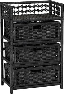 Household Essentials Hand-Woven Paper Rope 3-Drawer Chest, Black Stain