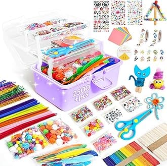 2500+Pcs Arts and Crafts Supplies for Kids - Crafts for Girls 4-12 Craft Kit with Pipe Cleaners Beads Crafts for Kids DIY School Supplies Set Crafting Box for Girls Boys Age 4-6, 6-8, 8-12 years Gifts