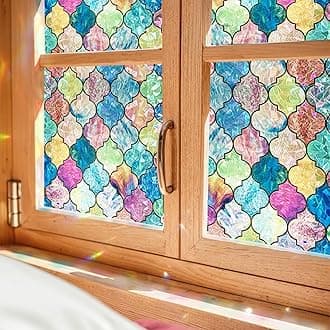 Window Privacy Film, Stained Glass Decorative Static Cling, Removable Laser Sun Blocking Vinyl Covering,Window Film for Home Kitchen Living Room, Painted Four-Leaf Clover, 17.3 x 78.7in