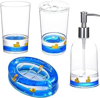 Locco Decor 4 Piece Acrylic Liquid 3D Floating Motion Bathroom Vanity Accessory Set Duck