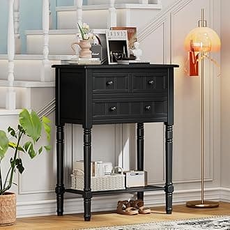 Knocbel Slim Antique Entry Console Table with 3 Drawers & Bottom Open Shelf, Solid Wood Narrow Sofa Couch Table for Entryway Hallway Living Room 23.7" W x 13" D x 31.4" H Black