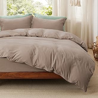 Bedsure Duvet Cover Full Size with Fitted Sheet - 4 Pieces Prewashed Cotton-Like Extra Soft Bedding Set, Includes 1 Duvet Cover 80x90 Inches with Zipper Closure, 2 Pillow Shams, 1 Fitted Sheet, Khaki