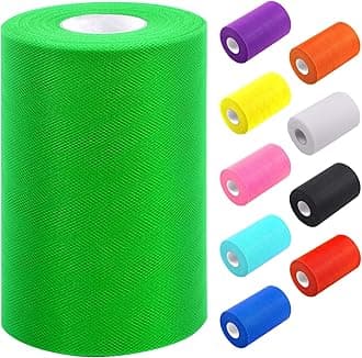 Tanstic 1Pc Green Tulle Fabric Roll, 6 Inch x 100 Yards Tulle Ribbon Fabric Spool Fabric Tulle Roll for DIY Tutu Bow, Birthday Party Wedding Decorations