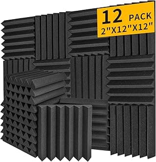 Acoustic Foam Panels 12 Pack – 2" x 12"x 12" High Density Soundproofing Wedges for Wall, Noise Absorbing and Sound-Damping, Quick-Recovery, Fire-Resistant – Perfect for Studio, Office, Gaming Room