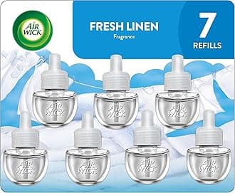 Air Wick Plug in Diffuser Refill, Fresh Linen, Pack 7 x 19ml, Long Lasting Fragrance, Lasts up to 200 days, Plug in Air freshener