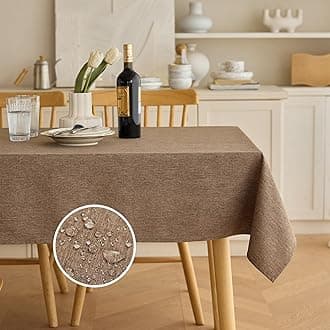 Waterproof Farmhouse Table Cloth for Party Wedding Table, Solid Linen Woven Fall Spill-Proof Tablecloth for Dining Room, Farmhouse, Restaurant (Oblong, 60 x 120 Inch (10-12 Seats), Coffee)