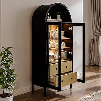 71.26" Tall Arched Kitchen Pantry Cabinet, Hutch Cabinet with Storage with 2 Large Drawers and Adjustable Shelves, Modern Versatile Kitchen Cupboard, Dining Room, Black