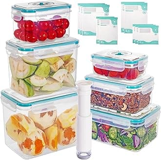 FreshSeal Vaccum Sealed Food Storage Container Set, 6 Stackable Containers wi...