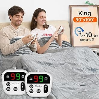 Mia&Coco Electric Blanket King -90"x100" Dual Control Flannel Heated Blanket, 10 Heat Levels, 10-Hour Auto-Off, Fast Heating, Overheat Protection, Soft Heating Blanket for Home and Office (Gray)