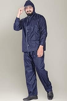 HSR Raincoat 100% Waterproof Polyester Double Layer Standard Length Rain Coat For Men Bike with Pants, Adjustable Hood