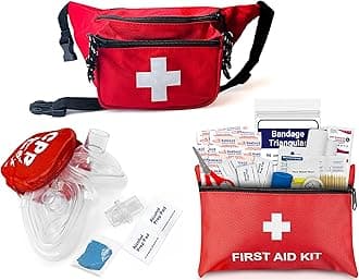 ASA TECHMED Lifeguard First Aid Kit - Includes Lifeguard Fanny Pack/Hip Pack, CPR Kit and 72-Piece First Aid Kit Red