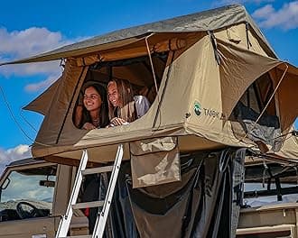 Soft Shell Rooftop Tent for SUV & Truck Camping, 3-Person - Overland Vehicle Systems TMBK - Universal Fitment with Rainfly & Ladder