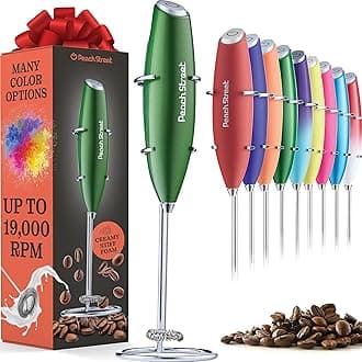 Powerful Handheld Milk Frother, Mini Milk Foamer, Battery Operated Stainless Steel Drink Mixer with Frother Stand