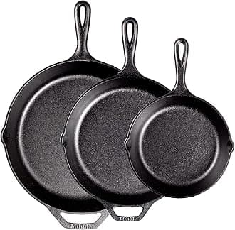 Pre-Seasoned Cast Iron Skillet Set - 3 Piece, Includes 8 Inch, 10.25 Inch and 12 Inch Skillets