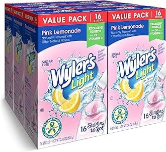 Singles To Go Powder Packets, Water Drink Mix, Pink Lemonade, 16 Count, 6 Boxes (96 Single Servings)
