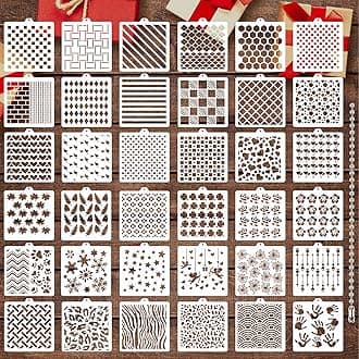 JULBEAR 36 PCS Cookie Stencil, Royal Icing Cookie Cake Stencils Reusable Pattern Airbrush Templates Mold Tools for Cookies Baking Painting Dessert Coffee Decoration DIY Party Decor（5.5x5.5 inches）