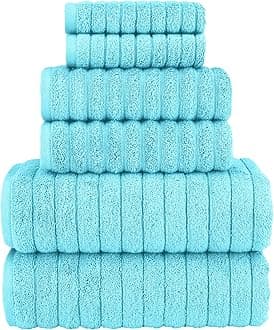 Elegant Comfort 100% Turkish Cotton Corduroy Ribbed Luxury Bath Towels 6-Piece Set, Premium Feel - Quick Dry, Highly Absorbent, Contains 2 Bath Towels, 2 Hand Towels, and 2 Washcloths, Aqua
