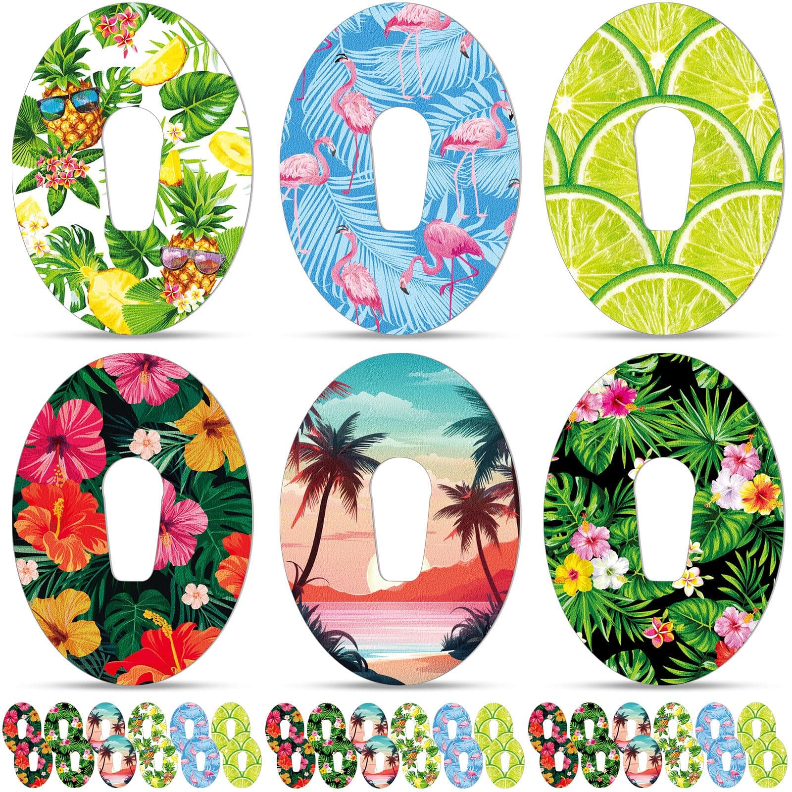 36 Pack Adhesive Patch Compatible with Dexcom G6 Breathable Colorful CGM Patches Waterproof Tropical Hawaii Pre Cut Adhesive Tape for Continuous Glucose Monitor Protection