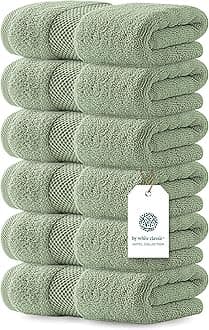 White Classic Luxury Light Green Hand Towels - Soft 100% Turkish Cotton | Highly Absorbent Hotel spa Bathroom Towel Collection | 16x30 Inch | Set of 6