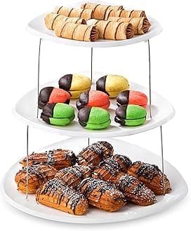 Masirs Collapsible 3-Tier Party Tray: Decorative Design Folds for Minimal Storage. an Elegant Serving Tray for Sandwiches, Cake, Sliced Cheese, and Deli Meat.