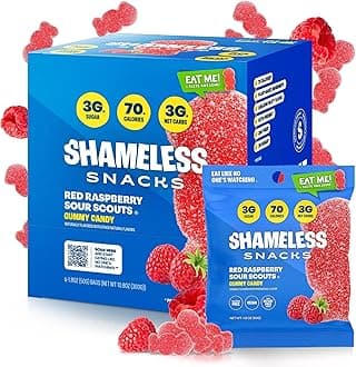 Shameless Snacks - Healthy Low Calorie Snacks, Low Carb Keto Gummies (Gluten Free Candy) - 6 Pack Red Raspberry Sour Scouts